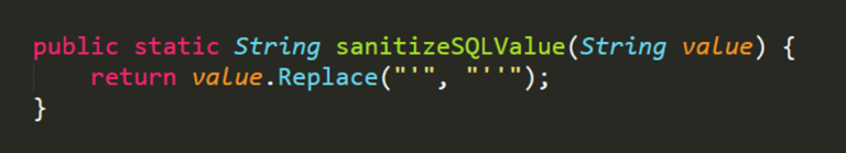 Sanitize SQL Value function eksempel hvor alle enkle anførselstegn erstattes med 2 enkle anførselstegn