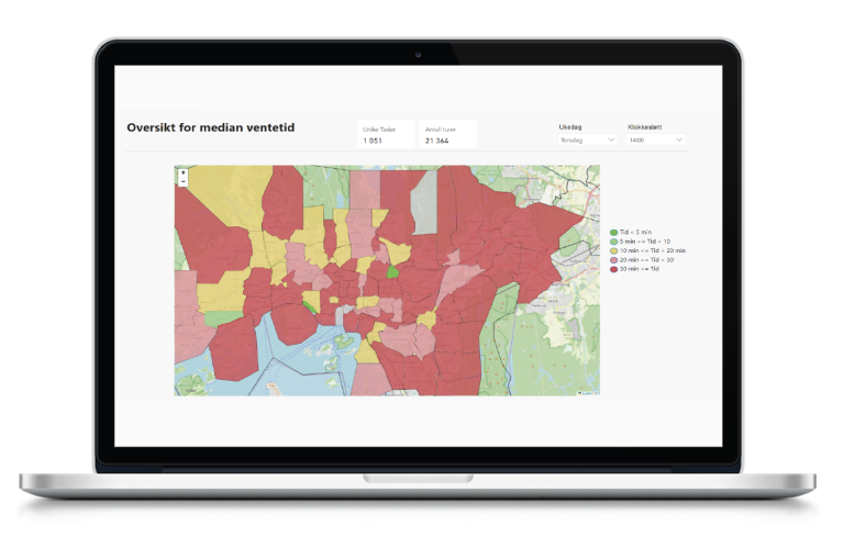 Analyse og kunstig intelligens bidrar til bedre oversikt over trafikkbildet. Vi har sammen med Oslo Taxi utviklet en PoC som gir oversikt over estimert ventetid for taxi.